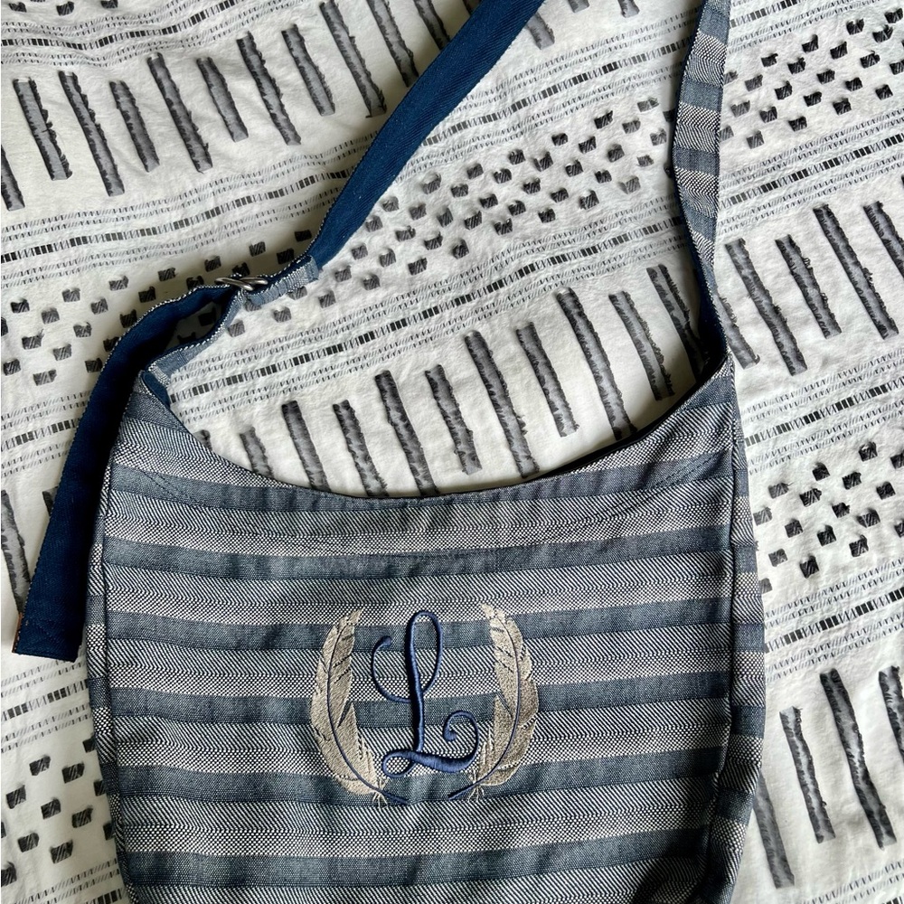 Thirty-One Denim Blue Metro Retro Hobo Bag with personalization